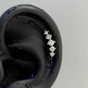 Dainty CZ Helix Earring – Curved Cartilage Stud, Silver Climber Earring, Minimalist Ear Piercing, Sparkling Upper Lobe Jewelry