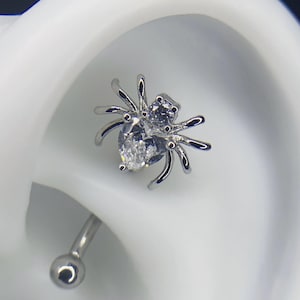 Crystal Spider Daith Earring – Rook Piercing Jewelry, Gothic Insect Cartilage Hoop
