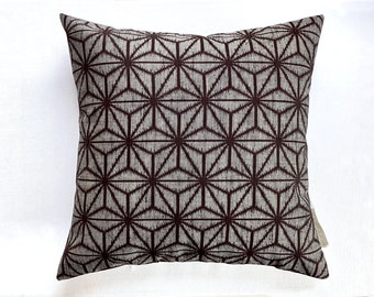 Japanese Kimono Silk Pillow Cushion in Geometric Grey and Black 'Asanoha'