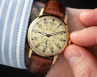 ZiM Aviation Soviet Watch for Men, 1980s Mechanical Pilot Wristwatch, USSR Vintage Timepiece, Military Style Gift for Him