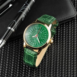 Rare Raketa Antarctic 24 Hour Watch: Green Retro USSR Mechanical Watch