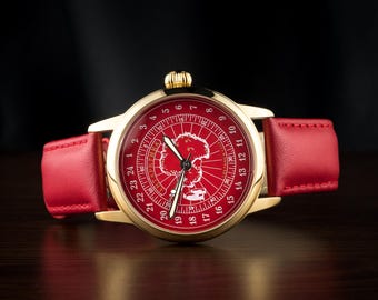 Raketa 24 "Antarctica", esfera roja de 40 mm. Reloj de pulsera mecánico soviético vintage para hombre. Regalo para hombre, reloj grabado. Reloj histórico.