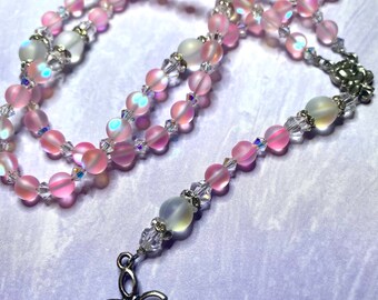 Pink Aurora moonstone bead rosary