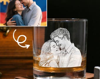 Vaso de whisky con foto personalizada, vasos de whisky grabados con foto, regalos de bar únicos y personalizados para él, regalo para pareja, regalos para novio