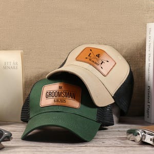 Groom Hat, Custom Leather Patch, Richardson 112, Wedding Hats, Custom Best Man Hat, Personalized Hats, Wedding Announcement, Wedding Favor