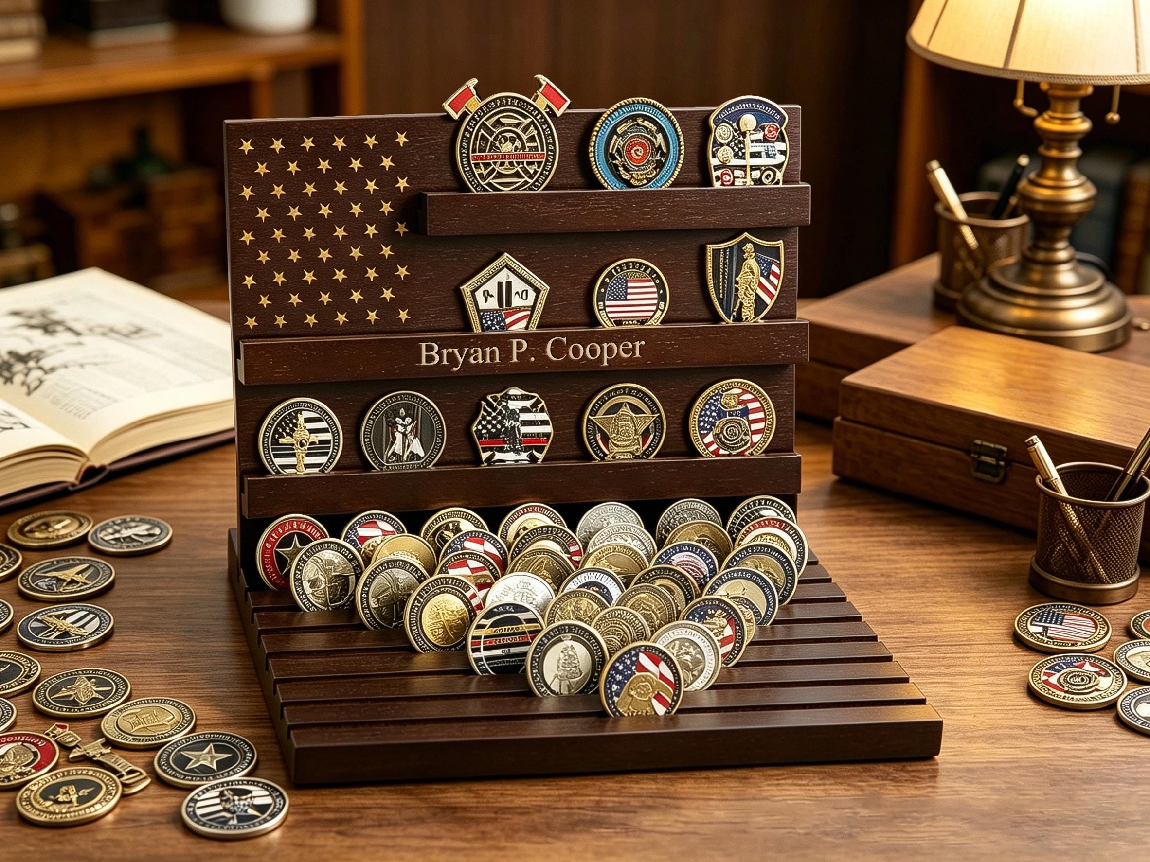 Custom Wooden Challenge Coin Display Rack, Personalized Military Coin ...