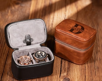 Personalized Men's Watch Box, Travel Watch Box, Travel Jewelry Case, leather travel watch case, Black Watch Box, Gift For Him, Groom Gift