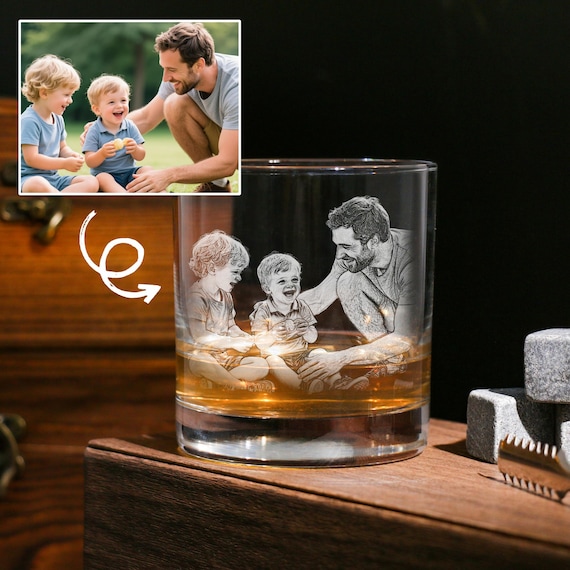 Custom Photo Whiskey Glass, Personalized Whiskey Glasses from Photo, Unique Valentine's Day gift for Him, best gifts for dad, New Dad Gifts
