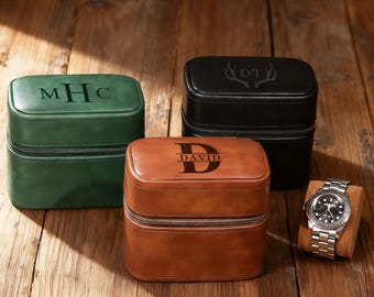 Personalized Leather Watch Case for Men, Travel Accessory Box, Bracelet/Earrings/Ring Storage Box, Cufflink/Jewelry Organizer