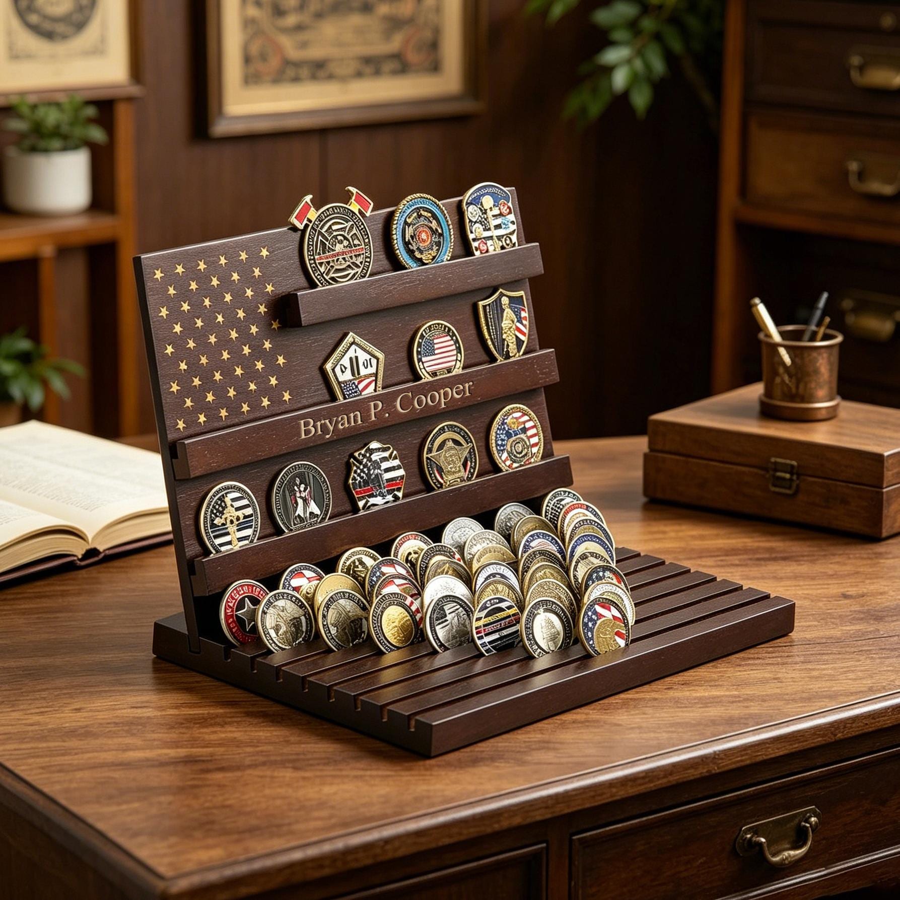 Custom Wooden Challenge Coin Display Rack, Personalized Military Coin ...