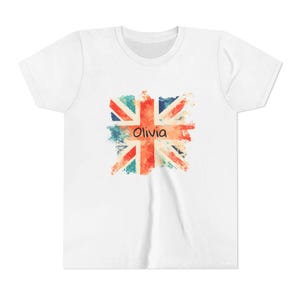 Union Jack Kids Tee - Personalized Children&#39;s T-Shirt - Custom Name Shirt, British Flag Top, Youth Short Sleeve Tee, UK Gift