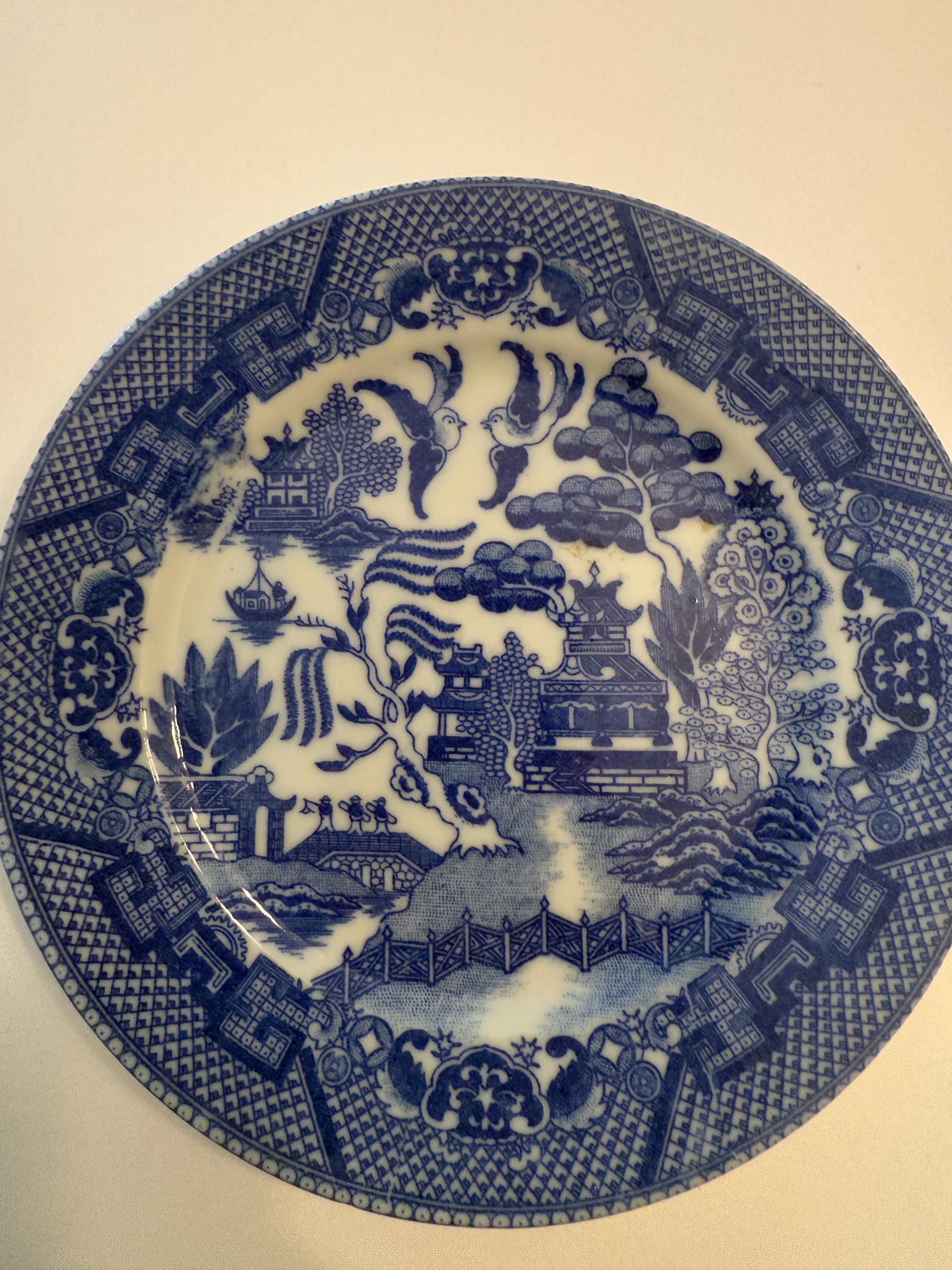 ヴィンテージのブルーウィロープレート：「占領下の日本製」の