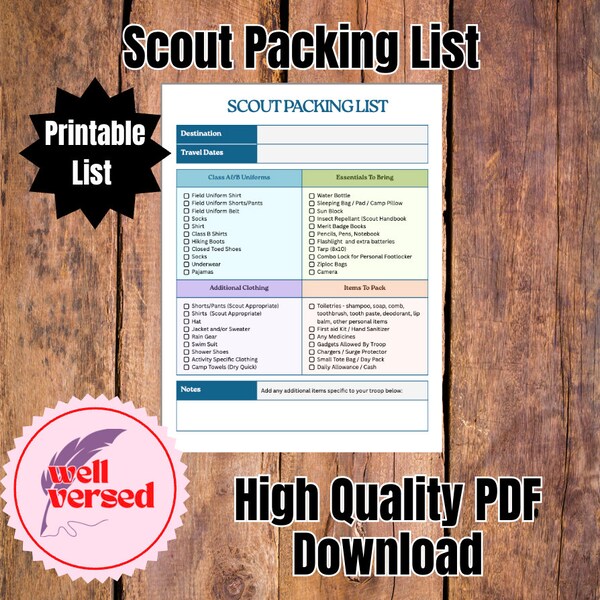 Scout Camp List Template Etsy