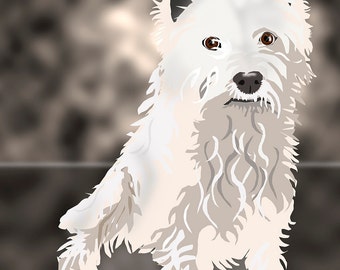 West Highland White #2 8X10-11X14 Custom dog portrait, Premade pet portrait, Dog art, Dog Art Print,