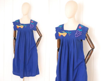 1980s Fruity Appliqué Cotton Dress