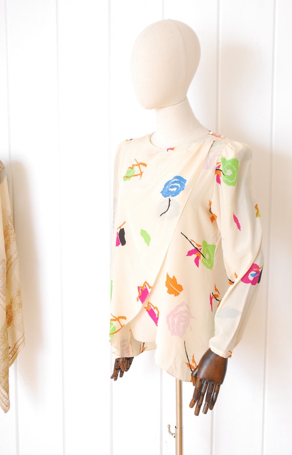 1970s Silk Nora Noh Tulip Hem Blouse - image 9