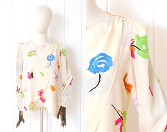 1970s Silk Nora Noh Tulip Hem Blouse