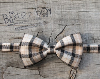 READY TO SHIP ---- Cream and Black plaid little boy bow tie, pre-tied - photo prop, wedding, ring bearer, accessory, birthday boy