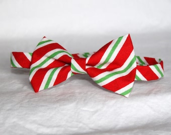 READY TO SHIP ---- Red, White and Green diagonal stripe little boy bow tie, pre-tied - photo prop, wedding, ring bearer, accessory