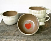 Cup of Love Latte Mug- Cream with Coral Red Heart