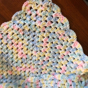 Pastel hand crocheted baby blanket, granny square baby blanket