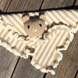 Crocheted bear lovey, crocheted bear security blanket