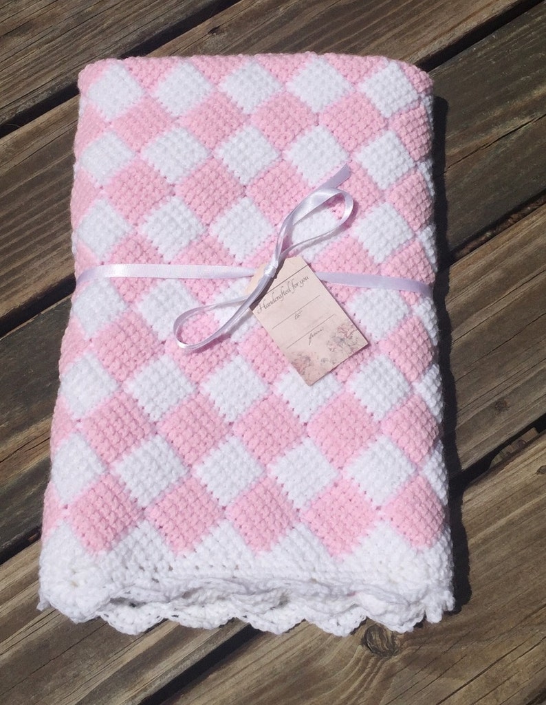 Light Pink and White Checkered Crocheted Baby Blanket or Lap Etsy