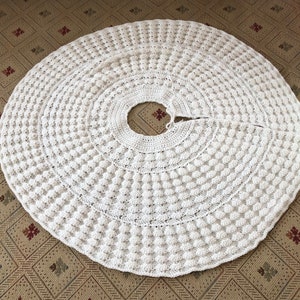 Crocheted white Christmas tree skirt
