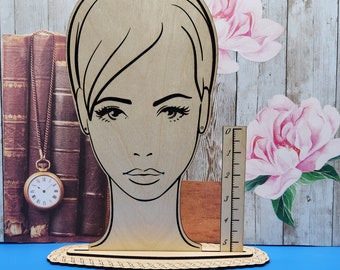 Earring Display Stand. With Measure Guide/Ruler with complete Head and shoulders. Rose/Butterfly  (Display only) Earrings NOT included.