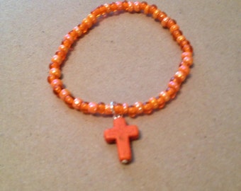 Cross Bracelet with orange beads