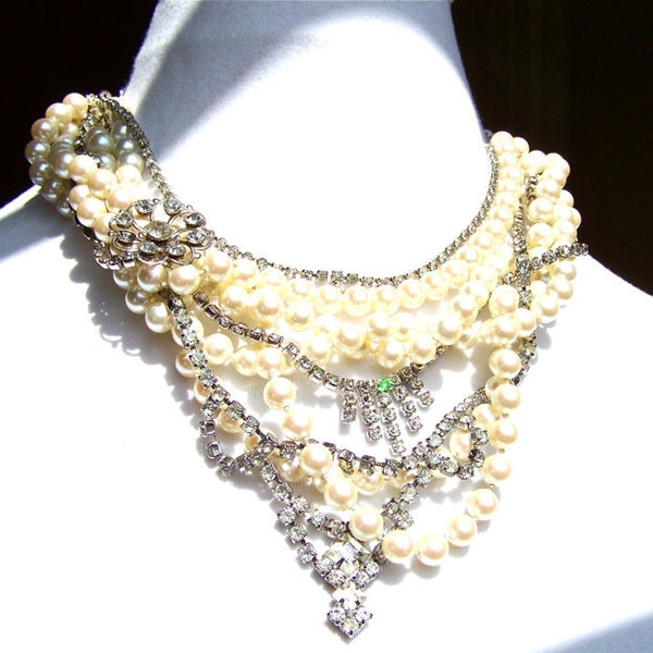 Pearl Statement Necklace, Wedding Necklace, Vintage by Dabchick Vintage Gems