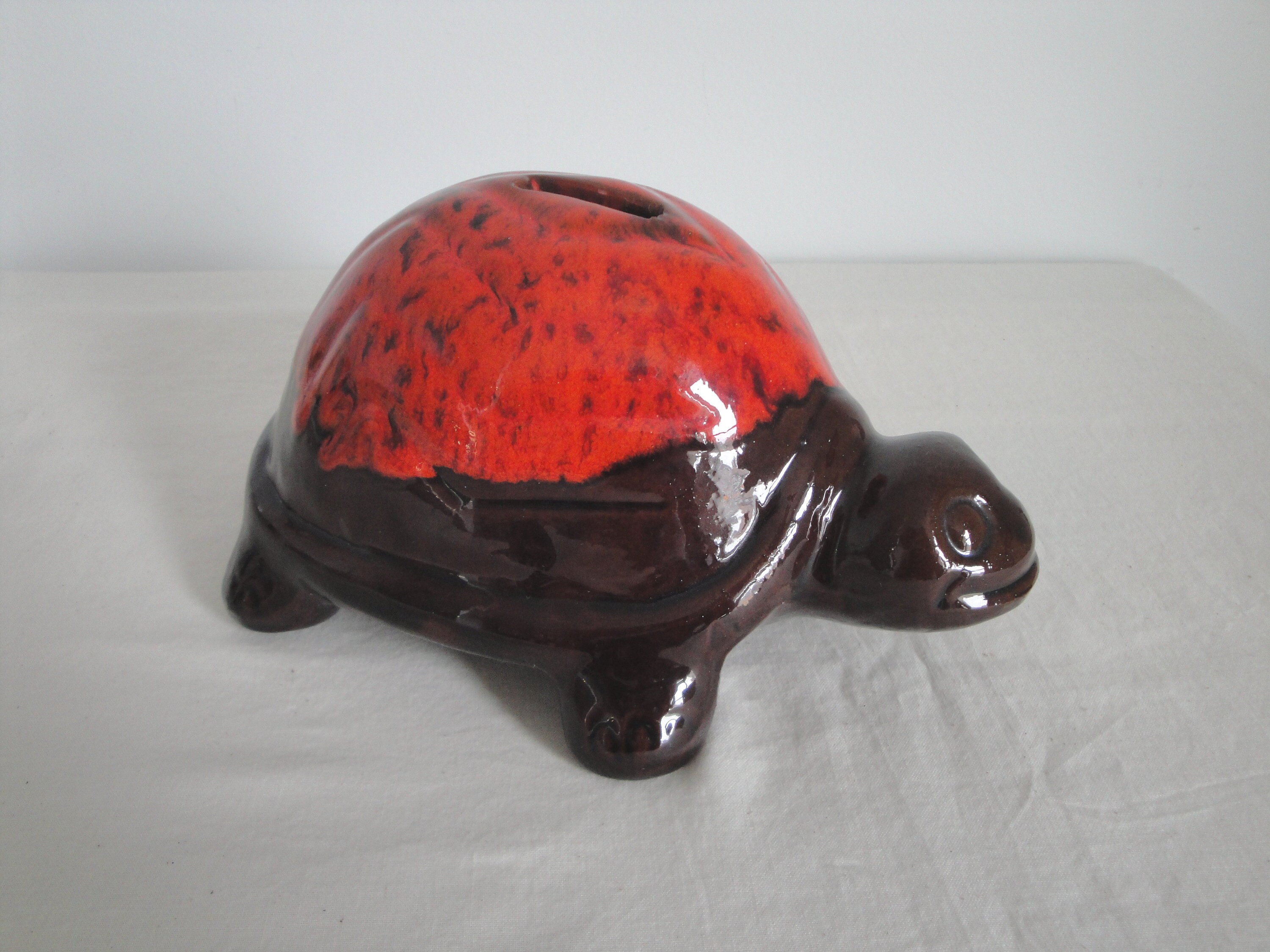 Cute Red Ware Coin Bank Large Turtle Tortoise Dripware Vintage Etsy