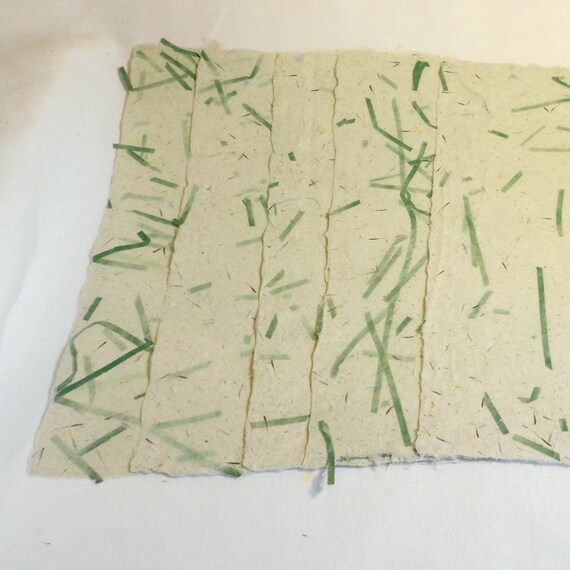 Red Fabric and Seeds Scrapbooking Paper Writing Paper 8 12 x 11-PM-HMPgreens Five Hand Made Paper with Chopped Green Shreds
