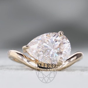 1.50 CT East-West Teardrop Moissanite Engagement Ring in 14K Gold |Unique Diamond Cut Design for Weddings or Anniversaries | Promise Ring GM