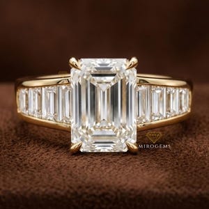 2.0 CT Emerald Cut Lab Grown Diamond Engagement Ring, Half Eternity Wedding Ring, Art Deco Multi-Shape Ring, Custom Ring For Women