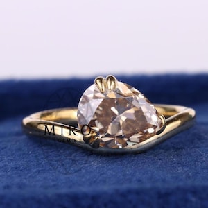 Anel de diamante com lapidação pera de 1,5 ct e garras duplas | Anel de noivado East West | Joias exclusivas para noivas | Aliança minimalista para ela, MG!