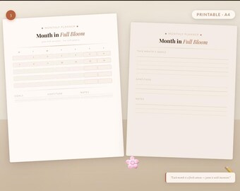 Boho Monatsplaner Printable | Undatierter Kalender 2025 2026 | Tor-Tracker | Dankbarkeits-Tagebuch | Monatliche Verbreitung | Digitaler Download A4 | Inst