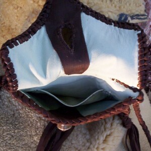 Hand Crafted Brown Deerskin Bag Fully Lined in mint green Leather Starfish Bag with back Pocket Boho Hippy Shoulder Crossbody Purse image 4