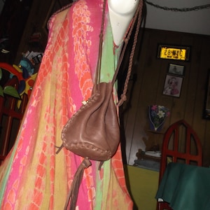 Hand Laced Brown Deerskin Circle Drop Bag Pouch Crossbody Shoulder Boho Hippy  Purse