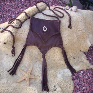 Hand Crafted Brown Deerskin Bag Fully Lined in mint green Leather Starfish Bag with back Pocket Boho Hippy Shoulder Crossbody Purse image 1