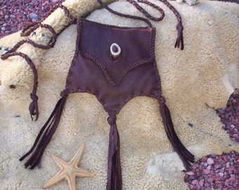 Hand Crafted Brown Deerskin Bag  Fully Lined in mint green Leather Starfish Bag with back Pocket Boho Hippy  Shoulder Crossbody Purse