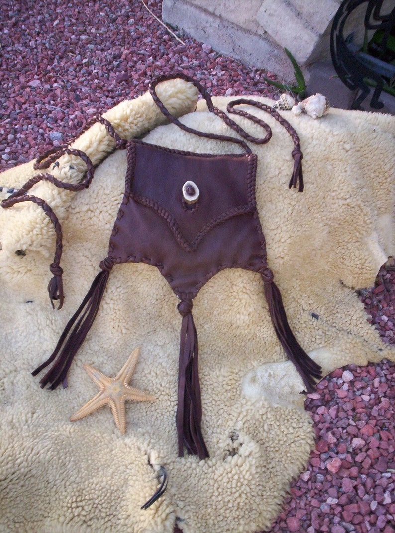 Hand Crafted Brown Deerskin Bag Fully Lined in mint green Leather Starfish Bag with back Pocket Boho Hippy Shoulder Crossbody Purse image 1