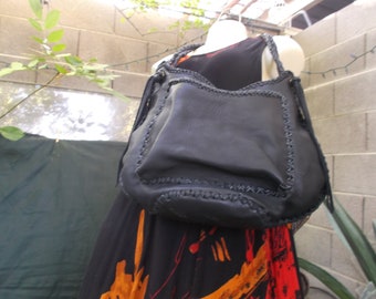 Hand Laced Black Deerskin fully lined in Red Cowhide Blucket Bag with matching Zadie