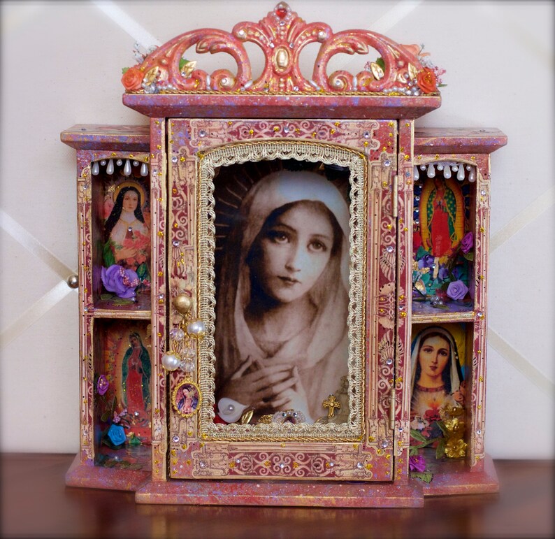 Virgen Mary Nicho De Guadalupe Religious Icon Wall Decor Box Hanging