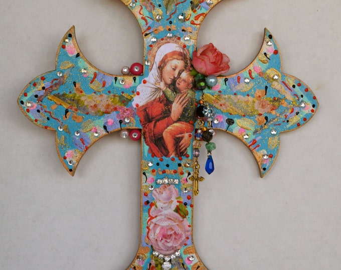 Virgen De Guadalupe Wooden Cross Religious Mexican Art Milagro Crucifix