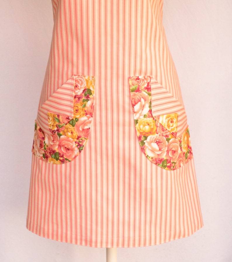 Womens Full Apron Shabby French Country Chic Peach Pink Floral Etsy