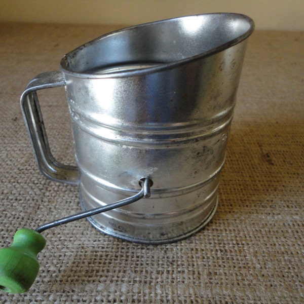 Small Vintage Sifter Green Handle Kitchenware