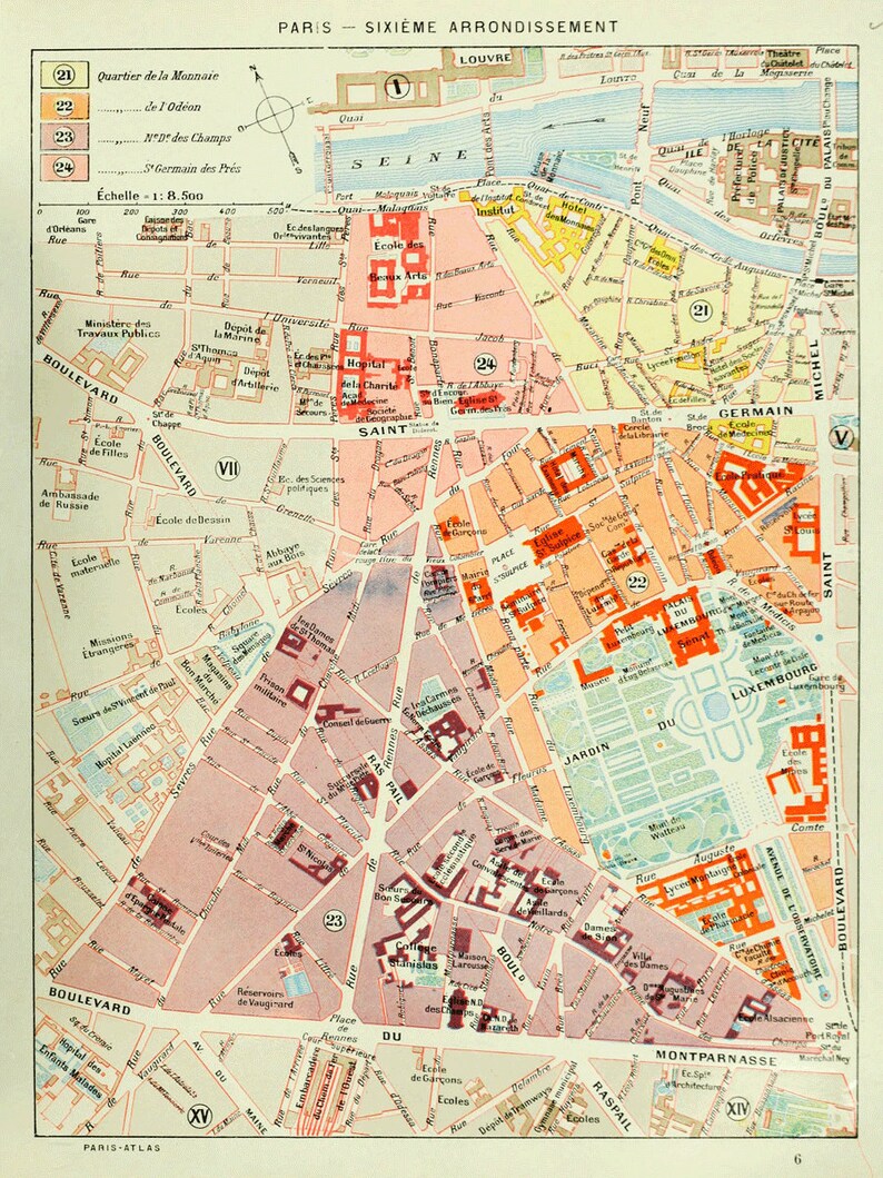 Map of Paris Sixieme 6th Arrondissement Instant Digital | Etsy