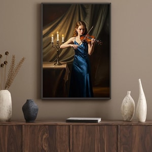 The Violinist Digital Print – Classical Musician Wall Art Oil Painting Style