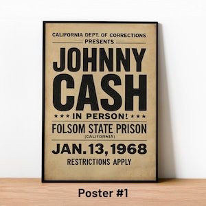 Affiche Johnny Cash, impression concert vintage 1968, art mural musique vintage, déco rock rétro, cadeau pour les mélomanes, décoration d'intérieur